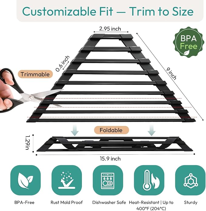 Small Foldable Triangle Roll Up Dish Drying Rack for Sink Corner, Black | Collapsible Stainless Steel with Silicone Coated Over Sink Rack, Space Saving Kitchen Sink Caddy Organizer for RV & Camper - Image 3