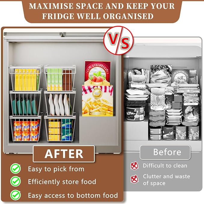 Enhanced Leak-Proof Bottom - Freezer Organizer Bins ，8 Pack Stackable Deep Freezer Organizer Bins for 7 Cu.FT Small Chest Freezer，organization and storage，pantry organizers（white） - Image 6