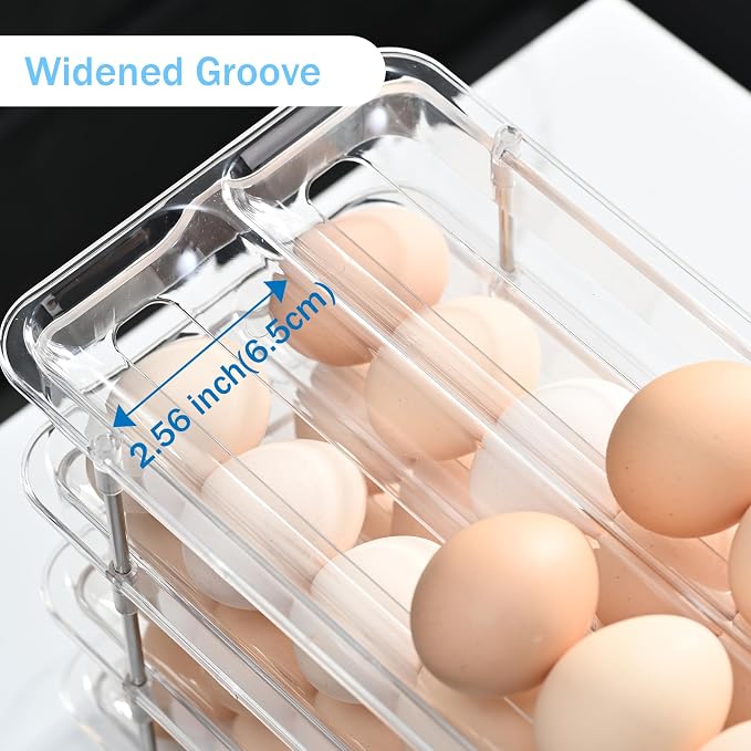 Egg Holder,4 Tier Clear Organizer with Auto-Roll Design, Adjustable Height Egg Storage Container Holds Up to 56 Eggs for Refrigerator,Kitchen Cabinet - Image 6