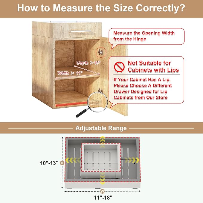 Fokyfok Pull out Cabinet Organizer Expandable,Upper Cabinet | No Drill,11"-18"W,10"-13"D,Adjustable Slide out Drawers for Pantry,Roll out Shelves Short,Framless Cabinets,Kitchen,White,1PC - Image 2