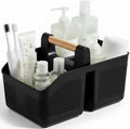 Plastic Shower Caddy Portable Shower Basket with Bamboo Handle, Black | Cleaning Caddy Organizer Storage Tote for Bathroom, College Dorm Essentials, Bath Toy Storage by rejomiik