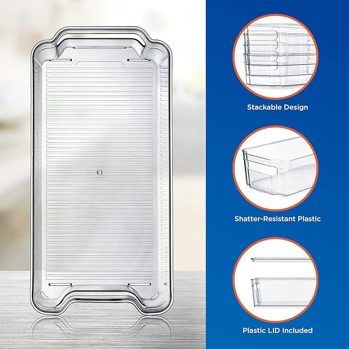 NutriChef Refrigerator Organizer Bins 6-Piece - Plastic Storage Bins with Egg Holder - For Fridge, Freezer, Kitchen, Cabinet, Countertops, Pantry - Stackable Food & Drink Containers, 14.5"x7" - Clear - Image 9