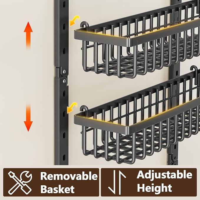 POKIPO 9 Tier Over The Door Pantry Organizer, 2 in 1 Wall Mount or Hanging Spice Rack with Adjustable Deep Basket, Heavy-Duty Seasoning Organizer and Storage for Kitchen Cabinet Closet Bathroom - Image 4