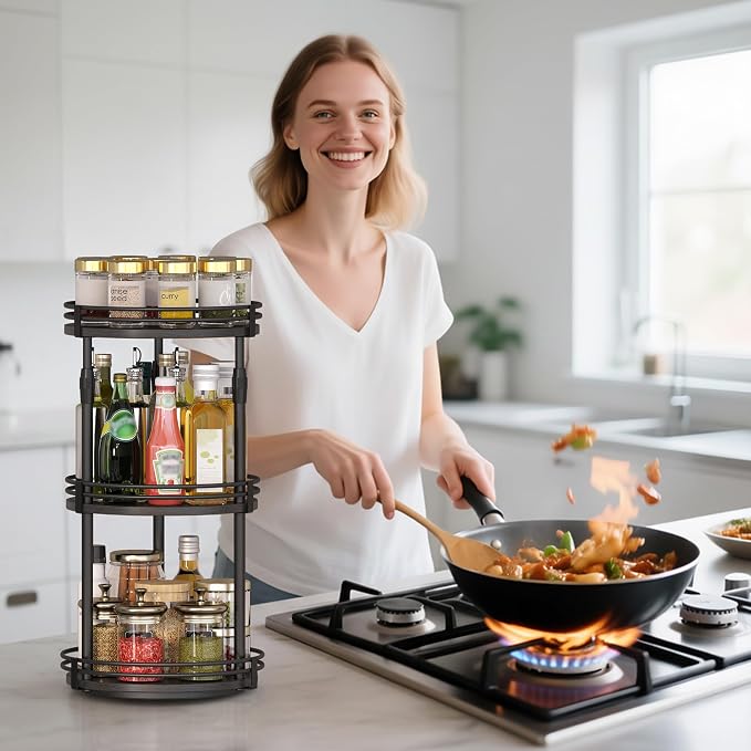 Across-star Lazy-Susan-Organizer-Spice-Rack, 3-Tier Rotating Spice Organizer for Cabinet Pantry, Seasoning Holder Shelf with Adjustable Height, Kitchen Counter Shelf Countertop Organzier - Image 2