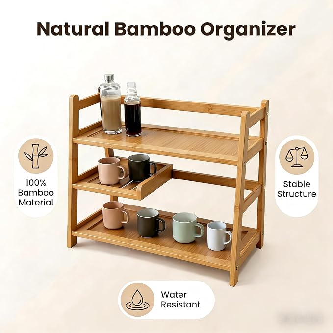 3 Tier Bamboo Matcha Station, coffee station organizer Shelf | for Kitchen Countertop, Tea Bar - Matcha Powder, Tools & Cup Organizer for Matcha Lovers, Home Baristas. - Image 4