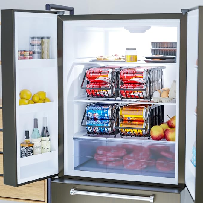 Stackable Soda Can Organizer Rack, Stacking Can Dispensers Refrigerator Organizer Bins Pop Soda Dispenser Canned For Fridge, Freezer, Kitchen, Cabinets (Black, 6) - Image 6
