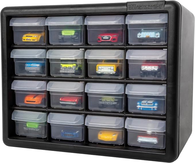 Akro-Mils 16-Drawer Plastic Storage Cabinet, 10.5"W x 6.5"D x 8.5"H, Black | Plastic Cabinet w/ Drawers for Garage Organization, Beads, Makeup Organizer, Building Bricks Storage, Teacher Toolbox, 10116 - Image 17
