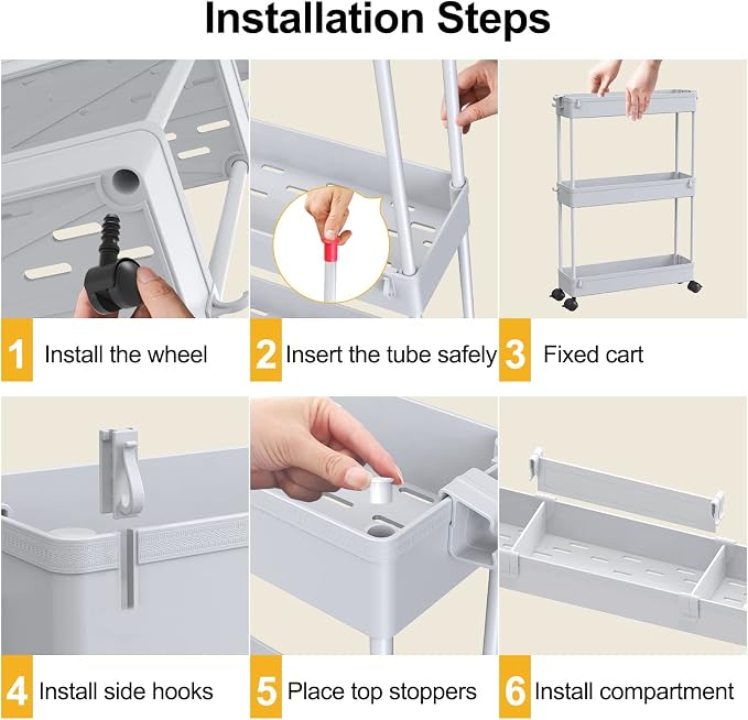 Slim Storage Cart 4 Tier,Bathroom Organizer Rolling Utility,Mobile Shelving Unit Slide Out for Office, Kitchen, Laundry Room & Narrow Places,Gray - Image 5