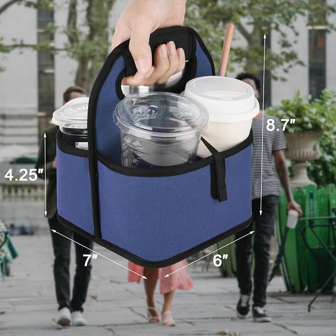 Beautyflier Reusable Insulated Coffee Cup Carrier, Portable Drink Carrier for Delivery, Drink/Cup/Coffee Holder with Handle for Take-Out Coffee (Blue) - Image 2