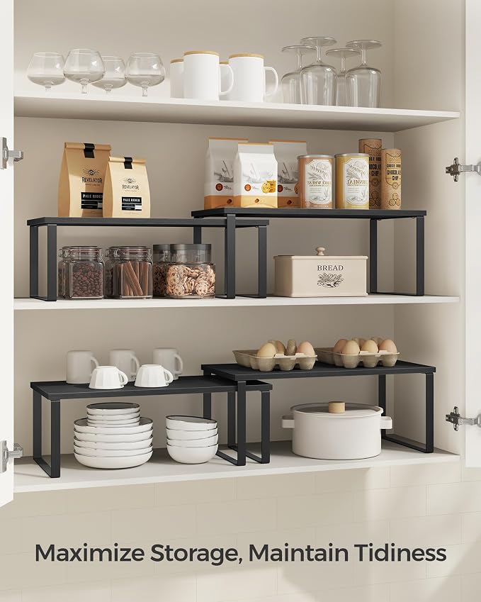 SONGMICS Cabinet Organizer Shelf, Set of 4 Spice Rack, Kitchen Storage | Kitchen Storage, Spice Rack, Steel and Particleboard, Ebony Black and Matte Black, BYSTRO Collection UKCS028B01 - Image 3