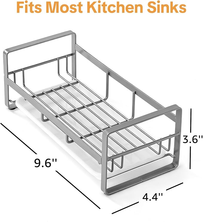 HULISEN Large Kitchen Sponge Holder, 304 Stainless Steel Sink Caddy, Grey | Removable Drain Tray, Holds Sponges Soap Bottles Brushes, Countertop Storage, No Dispenser or Brush - Image 6