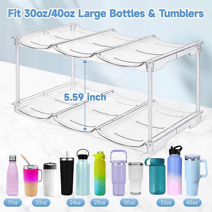 spospo Stackable Water Bottle Organizer for Stanley 40 oz Tumbler | Water Bottle Holder for Cabinet, Pantry Kitchen Organizers and Storage for Stanley Cup Accessories, Tumbler Organizer, 4 Pack - Image 2