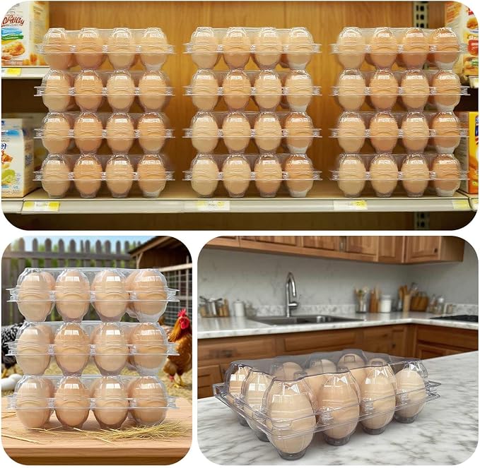 50-Pack of 12-Count Plastic Egg Cartons – Bulk Clear Reusable Egg Containers Holds Chicken Eggs | Egg Cartons Cheap Bulk, Eggs 12 Count,Suitable for farms, markets and families. - Image 6