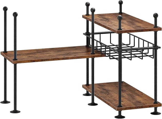HOOBRO Kitchen Countertop Organizer, 4-Tier Adjustable Kitchen Storage Shelf with Rods & Leveling Feet, 3 Configurations, for Cabinet, Countertop, Bathroom, Office, Rustic Brown and Black BF21TL01 by HOOBRO