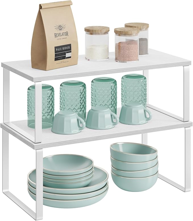 SONGMICS Cabinet Organizer Shelf, Set of 4 Spice Rack, Kitchen Storage | Rounded Wide Mirror with Storage, Cloud White Surface with Cappuccino Beige Lining, AILEAS Collection UJJC046W01S - Image 8