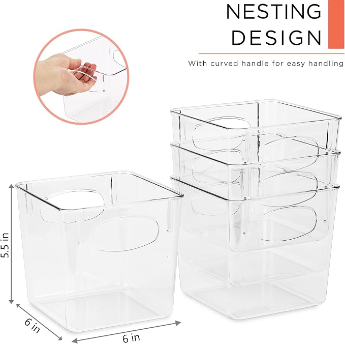Sorbus Small Clear Plastic Storage Bins for Shelves, Clothes, with Handle - Clear Storage Bins, Drawer, Shelf, Closet, Pantry, Fridge, Freezer Organizer Bins, Closet Organizers and Storage (4 pack) - Image 2