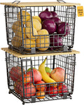 2 Pack Stackable Potato Onion Bins, Pantry Organizers and Storage | Wire Basket with Breathable Design for Garlic Fruits Vegetables Storage, Kitchen Counter Organizer by GGIU