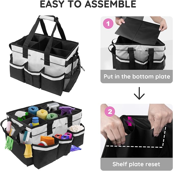 ZKOO Large Cleaning Caddy Bag with Handle, Built-in Sturdy Support Board, Adjustable Shoulder Strap, Multi-compartment Design Cleaning Supply Tote for Cleaners & Housekeepers (White) - Image 5