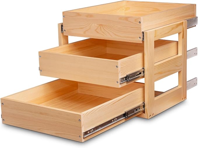 Pull Out Cabinet Organizer 26''W×21''D×19''H Slide Out Drawer | Soft Close Wood Kitchen Pullout Drawers for Cabinets Shelves for Kitchen, 3-Tier, Finished, Heavy-Duty, Bottom Assembly - Image 7