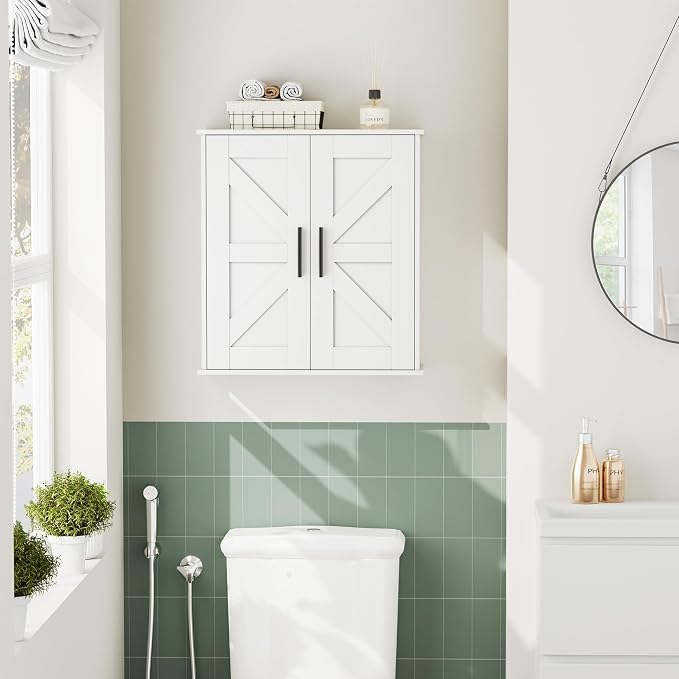 Homleke Bathroom Wall Cabinet, Medicine Cabinet with Adjustable Shelves | 3-Tier Wall Mounted Over Toilet Storage with Barn Doors, for Bathroom, Kitchen, Entryway, Laundry Room, White, (7.9" D) - Image 8