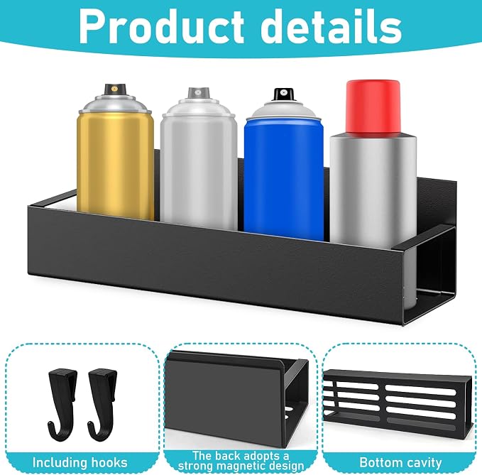 6 Pcs Magnetic Spray Can Holder, Magnet Toolbox Holder, Wall Mounted Spray Bottle Rack, Mechanic Paint Can Organizer, Tool Box Storage Rack for Garage Home Workspace (Black) - Image 3