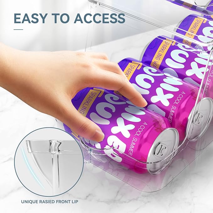 theaoo Soda Can Dispenser for Refrigerator with Lids, Stackable, 2 Pack | Clear Drink Organizer With Lids For Refrigerator Storage. Pantry Organizers And Storage For Fridge And Kitchen Cabinets - Image 4