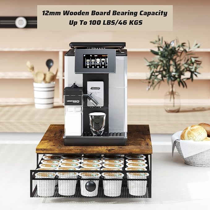 Sedegn Coffee Pod Storage Drawer: Holds 35 K-Cup Pods Coffee Pod Organizer | Sliding Drawer K Cup Holder for Easy Access, Fits Keurig & Coffee Bars, Non-Slip Feet, No Assembly Needed, Brown - Image 3