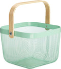 AJIODA Metal Mesh Steel Basket, Storage Organizer Basket Multi-functional Hanging Kitchen Baskets Fruit Basket with Wooden Handle for Kitchen Bathroom Picnic Shopping Decor Cabinet Home, Macaron Blue by AJIODA
