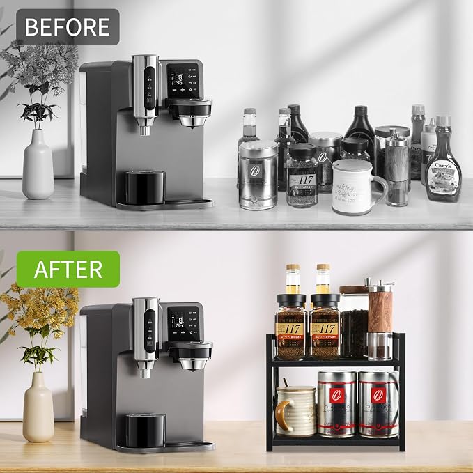YINMIT Kitchen Countertop Organizer,Spice Rack,Coffee Bar Shelf Organizer | 2-Tier Coffee Station,Seasoning Storage,Syrup,Mug Cup,Bottle Holder,Bathroom Vanity,Pantry,Bedroom and Office,Black, Small - Image 5
