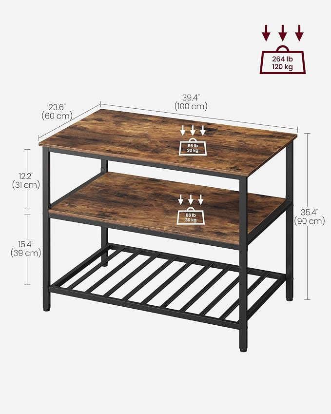VASAGLE Kitchen Island with 3 Shelves, 39.4 Inches Width Kitchen Shelf with Large Worktop, Stable Steel Structure, Industrial, Easy to Assemble, Rustic Brown and Black UKKI005B01 - Image 3