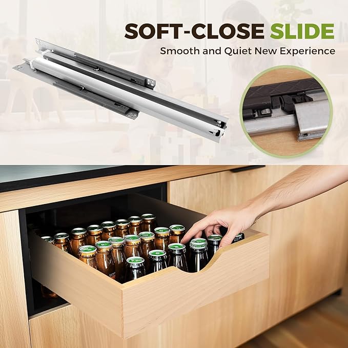 Pull Out Drawers for Cabinet Wood 33" W x 23" D Slide Out Organizer | Pull Out Cabinet Organizer, Solid Wood with Soft Close Bottom Rails, 57 LB Capacity, Waterproof Coating Suit Kitchen Bathroom - Image 6
