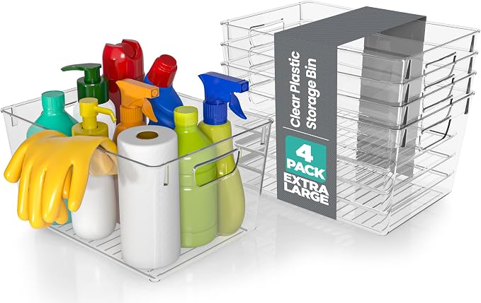 Utopia Kitchen Clear Organizer or Storage Bins - 4 Pack Pantry Organizers and Storage Bins - Extra Large Clear Storage Containers for Organizing Fridge, Kitchen Organization by UTOPIAKITCHEN