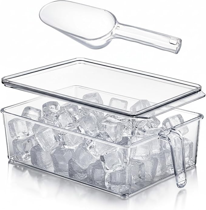 1 Set Ice Storage Bin for Freezer,12.4 x 8.07 x 3.94 Inches | Plastic Ice Container with Flexible Scoop Lid and Handle for Home Office Fridge Storage by Havawish