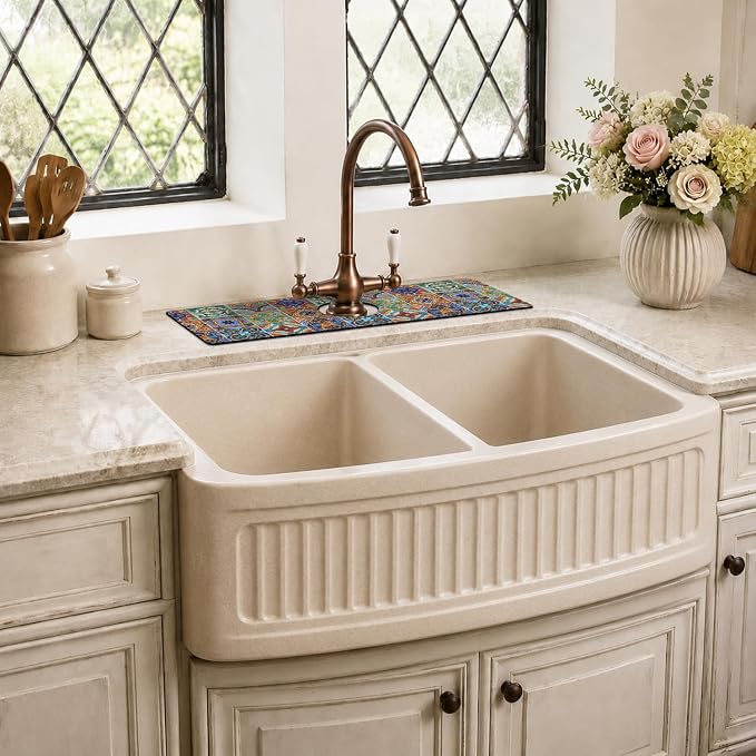 Mexican Ceramic Tile Kitchen Sink Splash Guard Faucet Mat,Faucet Non-slip Absorbent Mat,Farmhouse Sink Splash Guard Behind Faucet for Kitchen Bathroom, 15"x5.5" - Image 7
