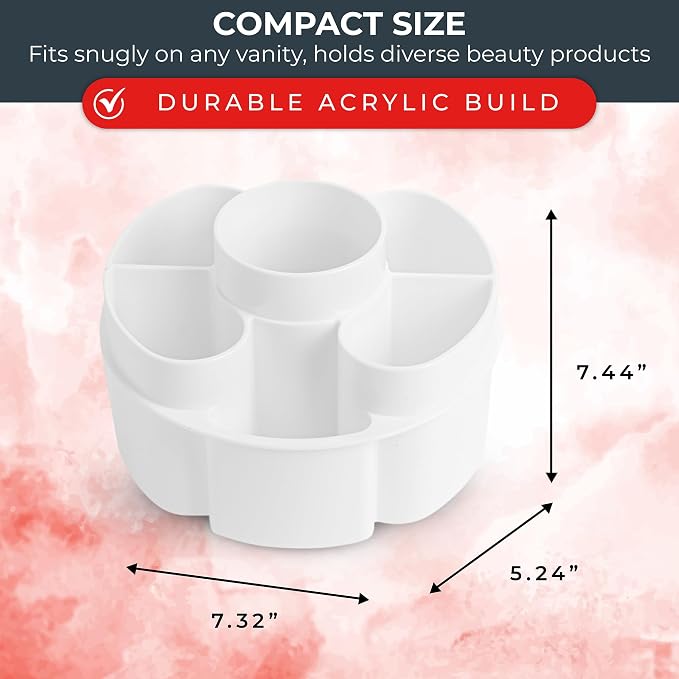 Masirs Small 360 Rotating Makeup Organizer, 5 Compartments, Round White | Small 360 Rotating Makeup Organizer, 5 Compartments, Acrylic Mini Lazy Susan, Vanity Bathroom Counter, Round White - Image 3