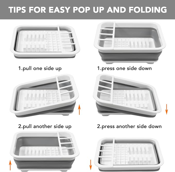 Tiawudi Collapsible Dish Drying Rack, Pop Up Dinnerware Drainer, Portable Plate Organizer for Kitchen RV Campers Travel Trailer, Space Saving Kitchen Storage Tray - Image 7