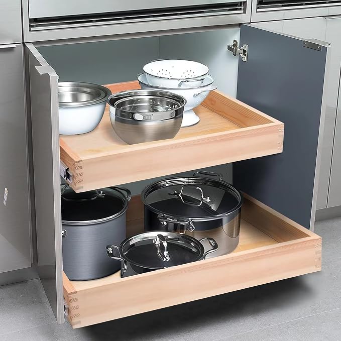 32''W x 21''D x 3''H Pull Out Cabinet Drawer Soft Close Slide Out Wood Organizer for Kitchen, Finished, Bottom and Side Assembly (Wood Drawer Part Width is 31inch) - Image 8