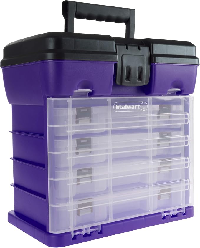 Storage and Tool Box-Durable Organizer Utility Box-4 Drawers with 19 Compartments Each for Hardware, Fish Tackle, Beads, and More by Stalwart (Purple) | With Drawers and Customizable Compartments for Hardware, Fishing Tackle Box, Beads, or Craft Supplies - Image 6