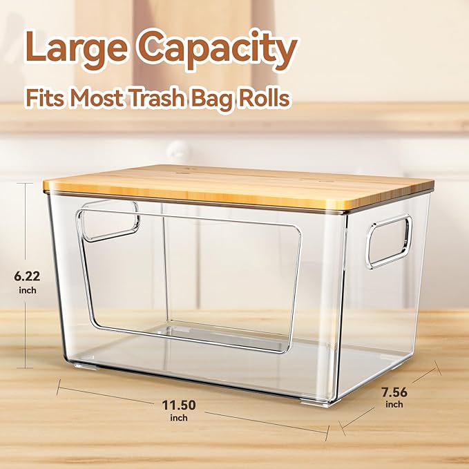 spospo 4 Pack Trash Bag Holder with Bamboo Lid Stackable Trashbag Dispenser | Extra Large Garbage Bag Holder for Kitchen Laundry Room Under Sink Organization and Storage - Image 2