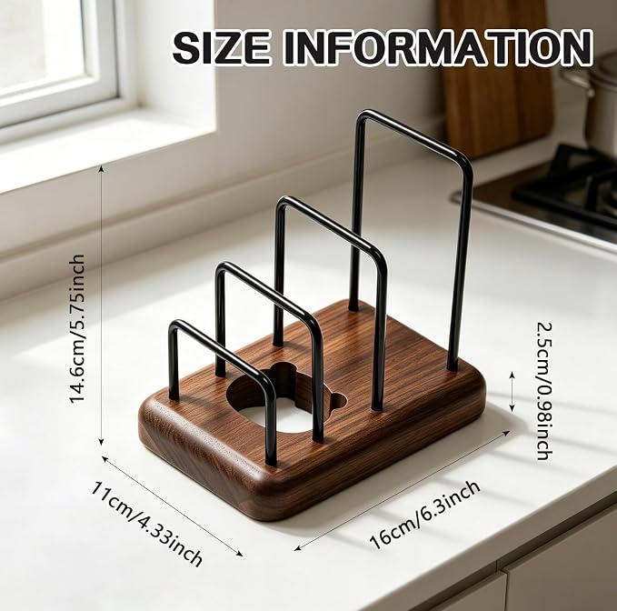Chopping Board Rack with Walnut Base – 3 Slot Wood Cutting Board Holder | Pot Lid Stand, Baking Trays Pans Plates Cabinet Storage Divider Accessory for Home Countertop Kitchen Storage & Organizer - Image 2