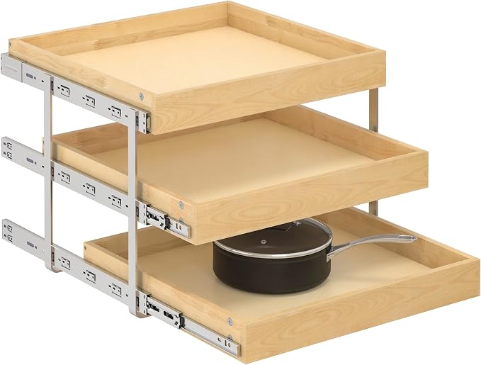 WelFurGeer 3-Tier Pull Out Cabinet Organizer with Soft Close, Heavy-Duty Pull Out Drawers for Cabinets, Slide Out Shelf for Kitchen, Pantry, Bathroom & Under Sink, Solid Birch Wood by WelFurGeer
