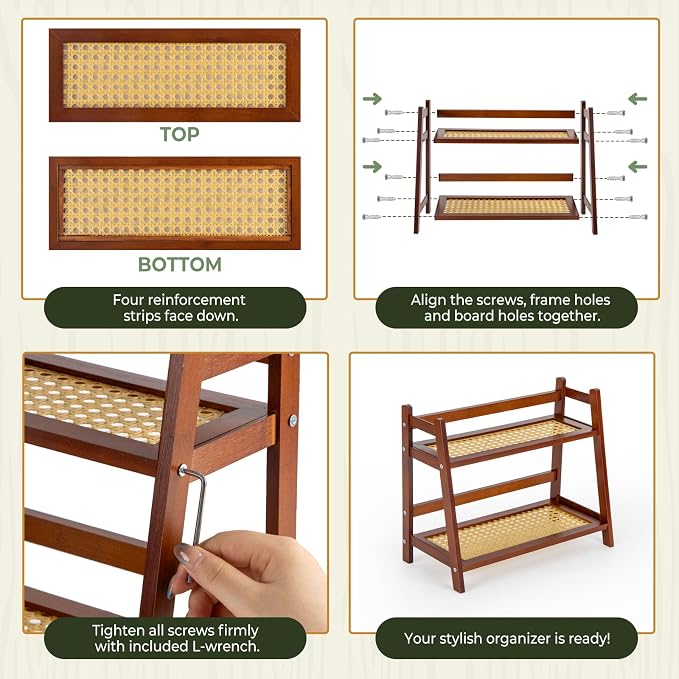 ANBOXIT Matcha Station Organizer, Countertop Bamboo Coffee & Tea Station | Rattan-Look 2 Tier Mug Holder Display Stand for Kitchen Condiment, Coffee Accessories, Home, Office - Brown - Image 6