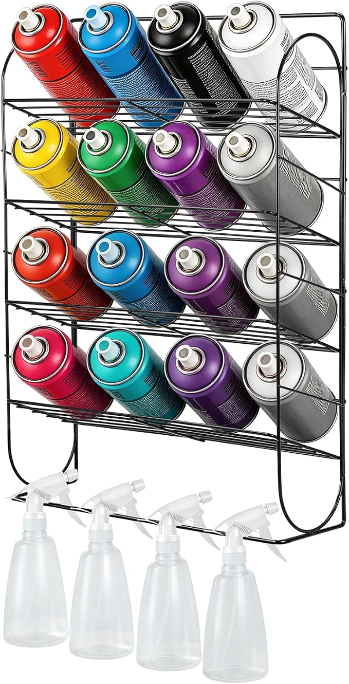 Spray Can Holder Storage Rack Wall Mounted, Metal Spray Paint Rack Organizer for Garage, Aerosol Can and Paint Bottle Storage Rack, Holds 16 Cans, Workshop and Craft Room Organizer by YEXEXINM