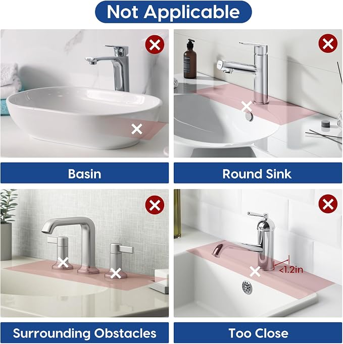 17.7-Inch Silicone Faucet Mat for Kitchen Sink Splash Guard, 7° Slope | 17.7"x5.5" water draining mat with fasten button; 1.6-2.75" customizable hole for bathroom, RV & kitchen sink drip catcher. - Image 3