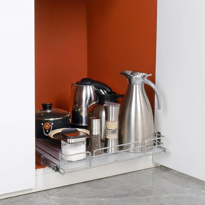 VEVOR 18.5"Wx21"Dx3.5"H Pull Out Cabinet Organizer, Heavy Duty Slide Out Pantry Shelves, Chrome-Plated Steel Roll Out Drawer, Drawer Storage for Home Under Sink, 20"Wx22"Dx7"H Install Size for Cabinet - Image 7