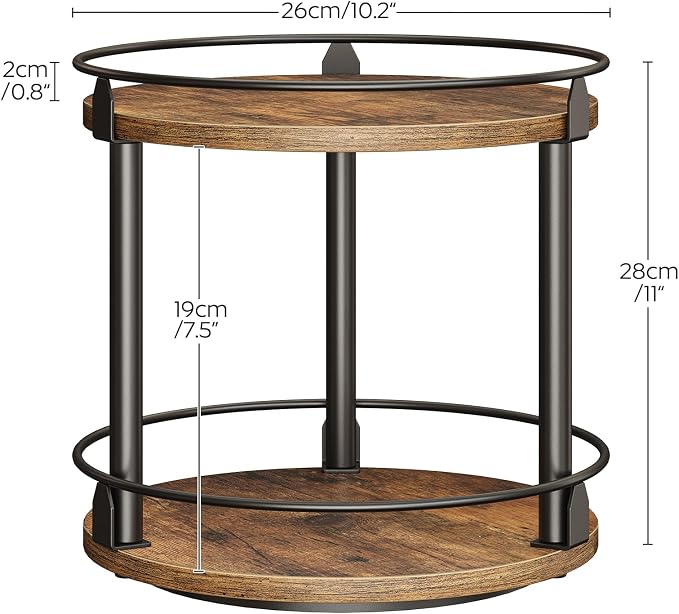 Lazy Susan Organizer, Rotating Spice Rack, 2 Tier Spice Turntable Organizer, Industrial Turntable Spice Holder, for Kitchen Countertop and Cabinet, Compact and Versatile, Rustic Brown SR22BR - Image 7