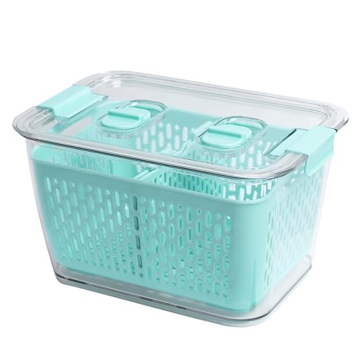 Kitchen Spaces Colander Bin, Produce Saver, Fridge Organizer With Lid, Wash, Strain and Store, Great for Refrigerator, Freezer and Pantry, Medium, Mint Green, Pack of 1 - Image 2