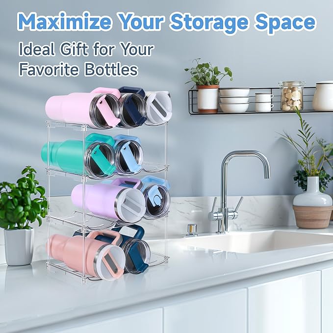 spospo Stackable Water Bottle Organizer for Stanley 40 oz Tumbler | Water Bottle Holder for Cabinet, Pantry Kitchen Organizers and Storage for Stanley Cup Accessories, Tumbler Organizer, 4 Pack - Image 6