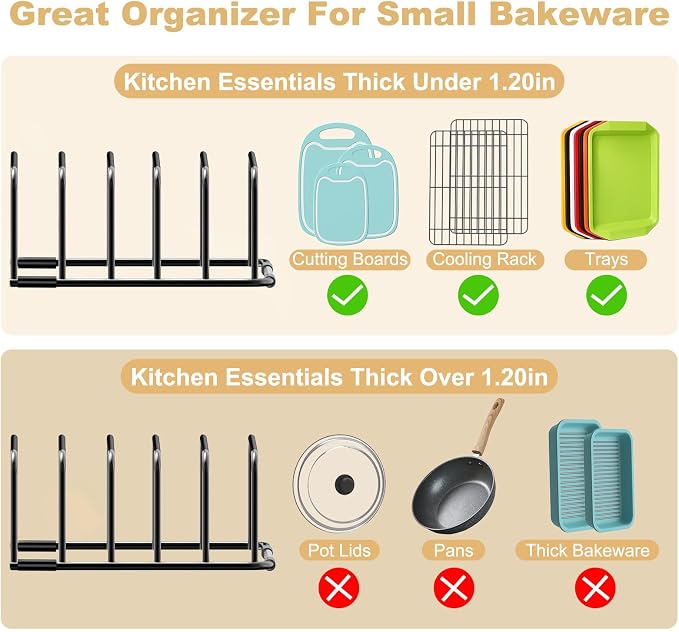 Fikoksol Cutting Board Organizer Storage, Baking Sheet Rack under Cabinet | Heavy Duty Cookie Sheet Organizer, Metal Cutting Board Holder, Space-saving Plate Holder for Cabinet, Tray Divider for Drawer - Image 4
