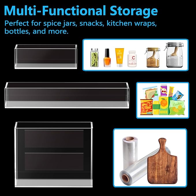 Magnetic Spice Rack Organizer for Refrigerator, Acrylic Magnetic Storage Shelf Set (5 Pack, 3 Sizes), Strong Fridge Organizer for Spices, Bottles, Wraps & Snacks, Space-Saving Kitchen Storage Solution - Image 5